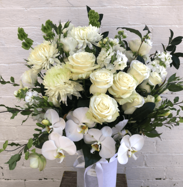 Diamond, white vase arrangement