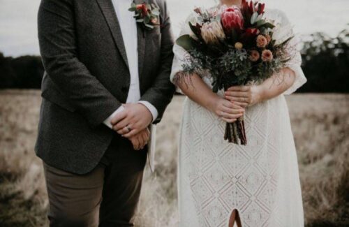 Native flower bridal bouquet and buttonhole