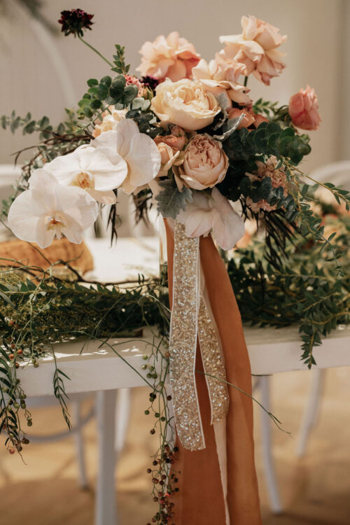 Bridal Bouquet and silk trailing ribbon, James Thomson Photography